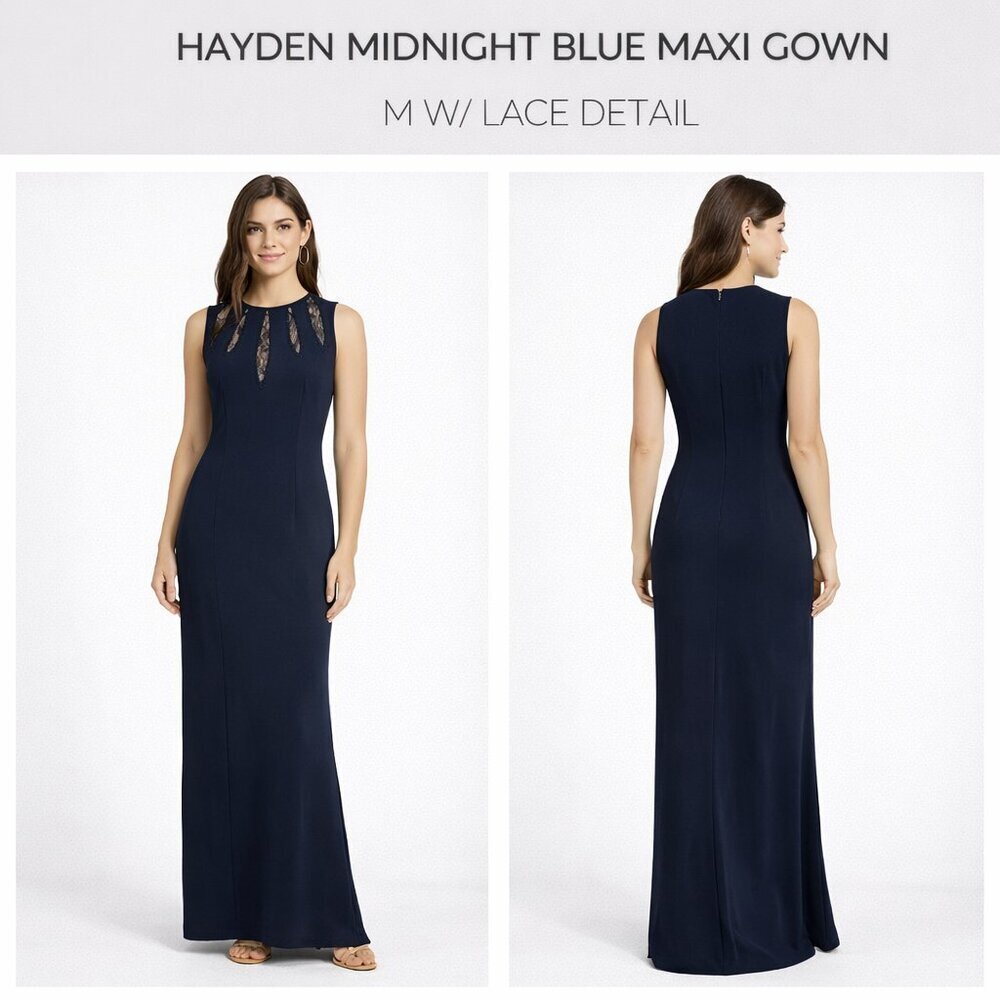 Hayden Midnight Blue Maxi Gown with Lace Detail Size Medium